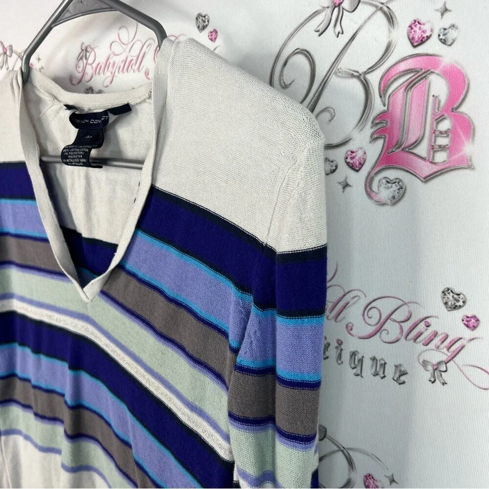 French Connection long sleeve stripes white grey Blue and White Striped Top